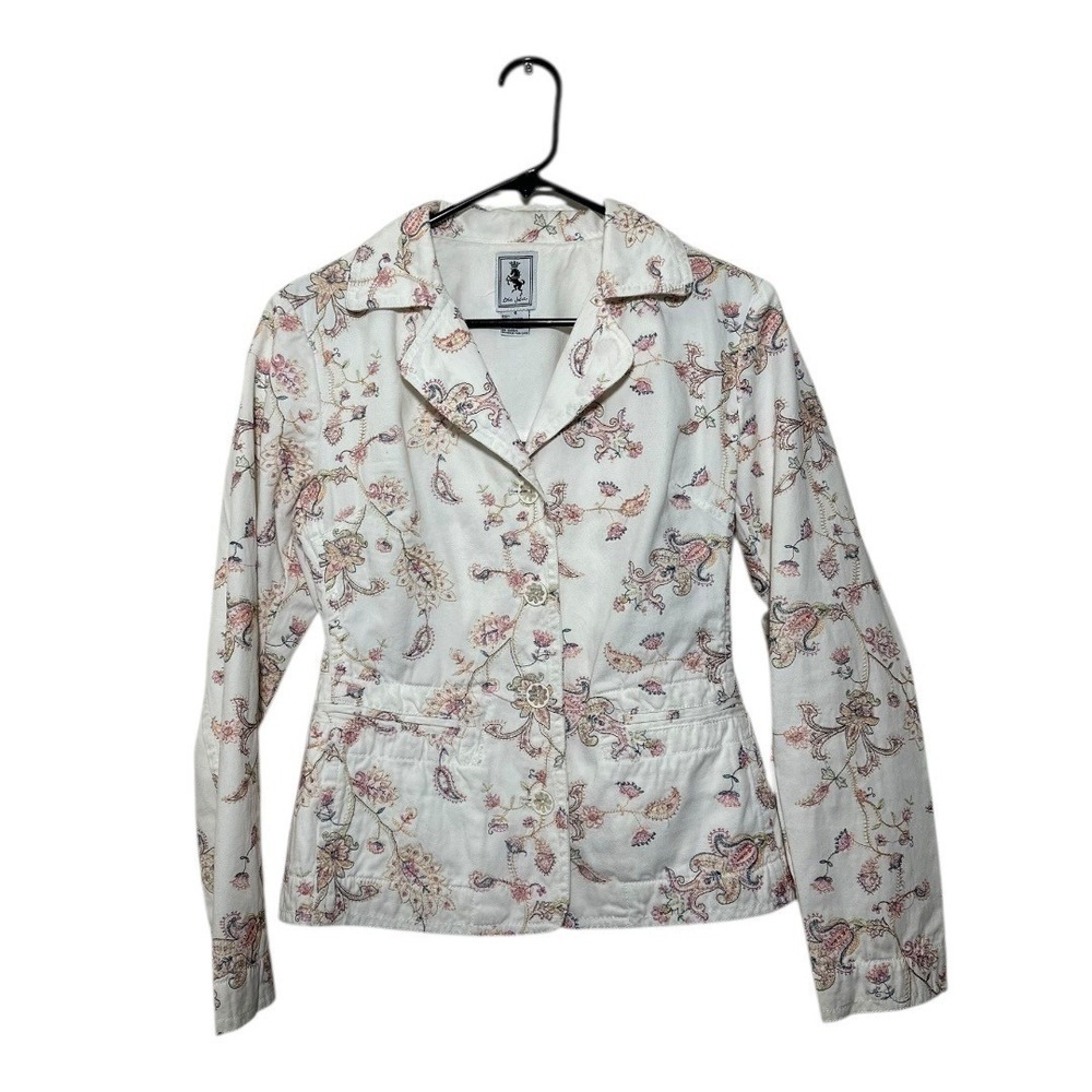 Tres Jolie Paisley Print Blazer Jacket White Pink Blue Women's‎  Size 6